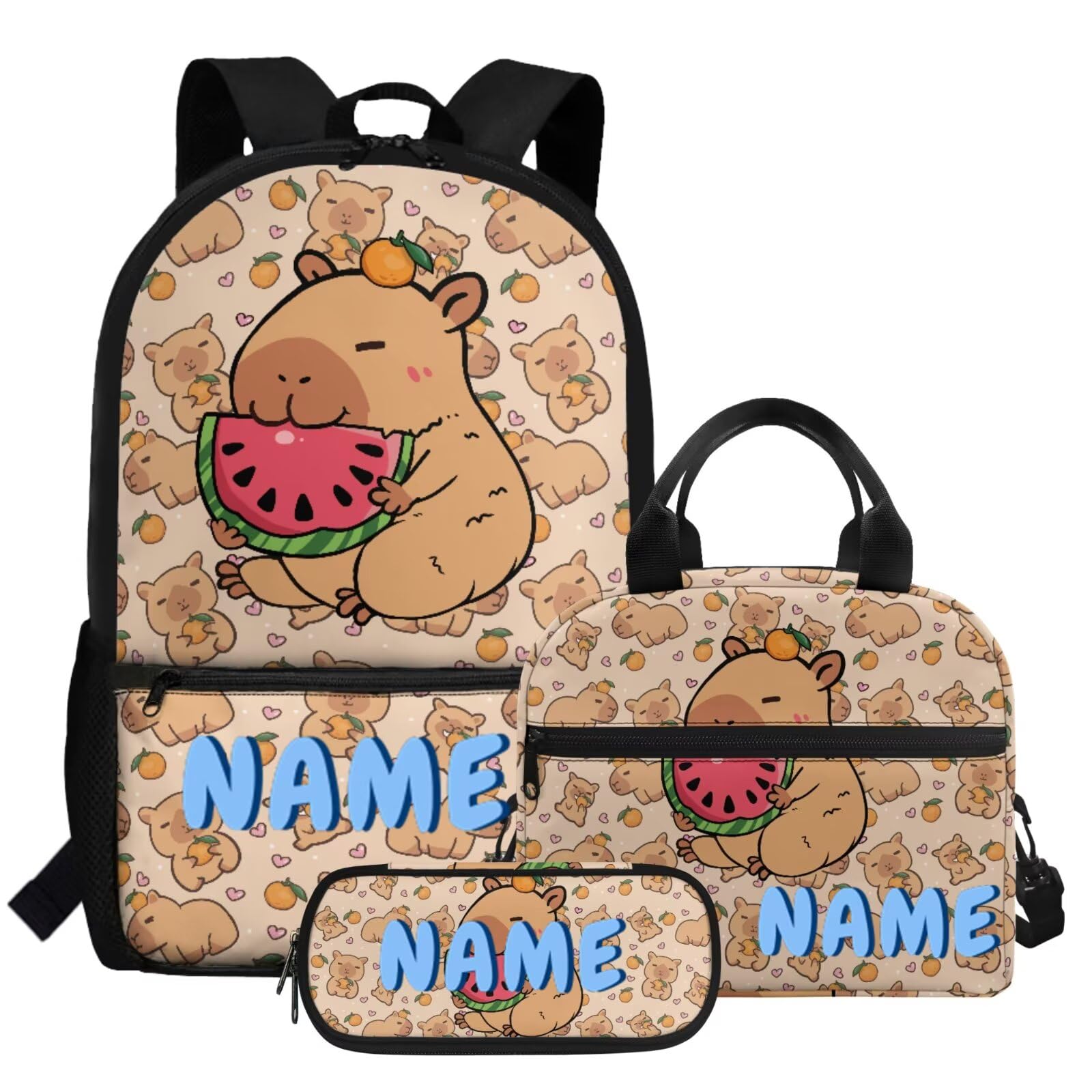 Coldinair Personalized Capybara Backpack for Girls 6-8 8-10 Add Your Name Elementary School Girls Bookbag 10-12 Years Old Large Capaticy School Bag