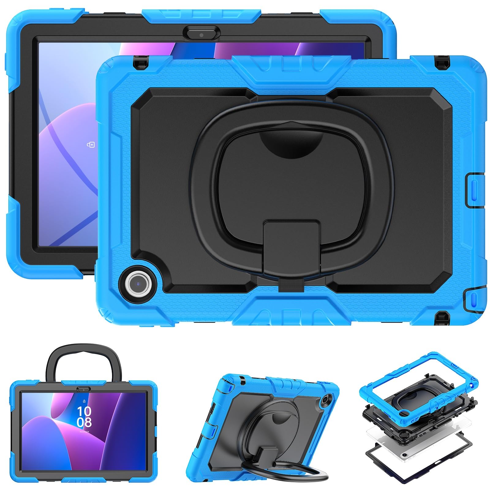 Ochronne etui na tablet Kompatybilny z Lenovo Tab 10.1 (TB-311XU) / K10C TB311FU 2025 Etui z folią ochronną ekranu, pełne etui ochronne, solidna obudowa, obrotowy uchwyt, etui silikonowe Pełna ochrona