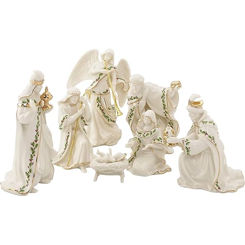 Lenox Figurine, 7-Piece Mini Nativity Set, Made Of Porcelain with 24K Gold Accent, Christmas Decoration, Christmas Decor Indoor, Winter Decor for Home, Table Decoration (Ivory, 7 Piece, 4-Inch Height)