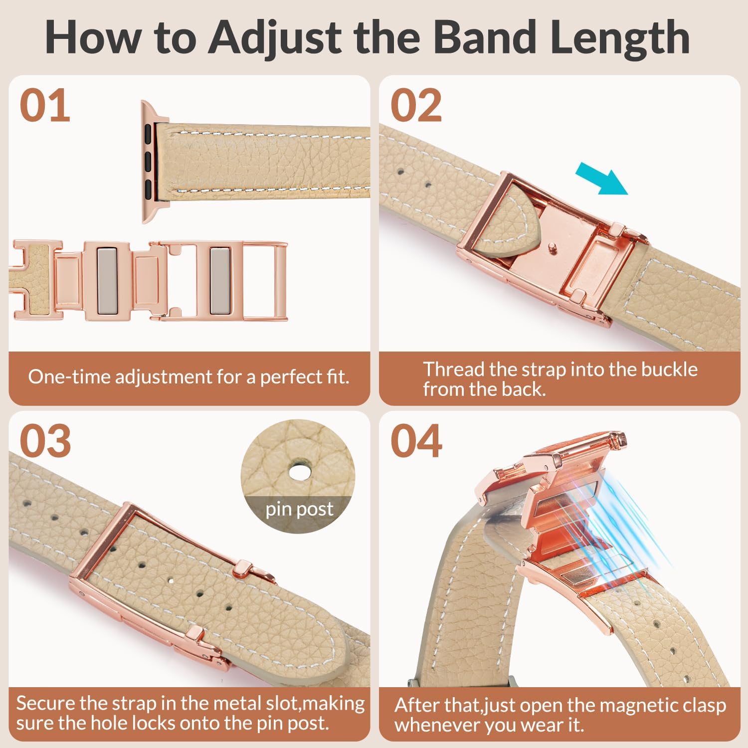 Leather Magnetic Band Compatible with Apple Watch Bands 38mm 40mm 41mm 42mm 44mm 45mm 46mm 49mm for Women Men，Top Grain Leather Designer Replacement Strap for iWatch Ultra SE Series11/10/9/8/7/6/5/4/3/2/1 - Image 5