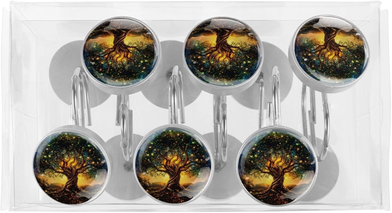 Tree of Life Aesthetic Pattern Bathroom Shower Curtain Hooks, 12 Pcs Stainless Steel Shower Curtain Hooks Rings for Bathroom Shower Rods Curtains