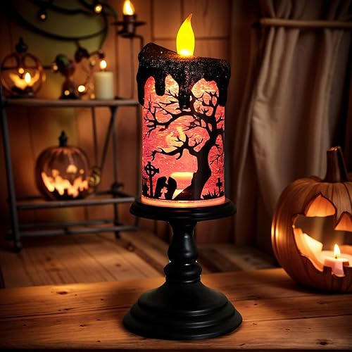 Velas de globo de nieve de Halloween, tornado, sin llama, centro de mesa para fiesta de celebración, vela LED a pilas con temporizador de 6 horas