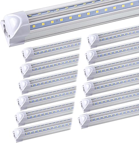 Paquete de 12 lámparas LED de tienda de 8 pies, 100 W, 15000 lúmenes, 6000 K, blanco frío, forma de V, cubierta transparente, salida alta, luces de