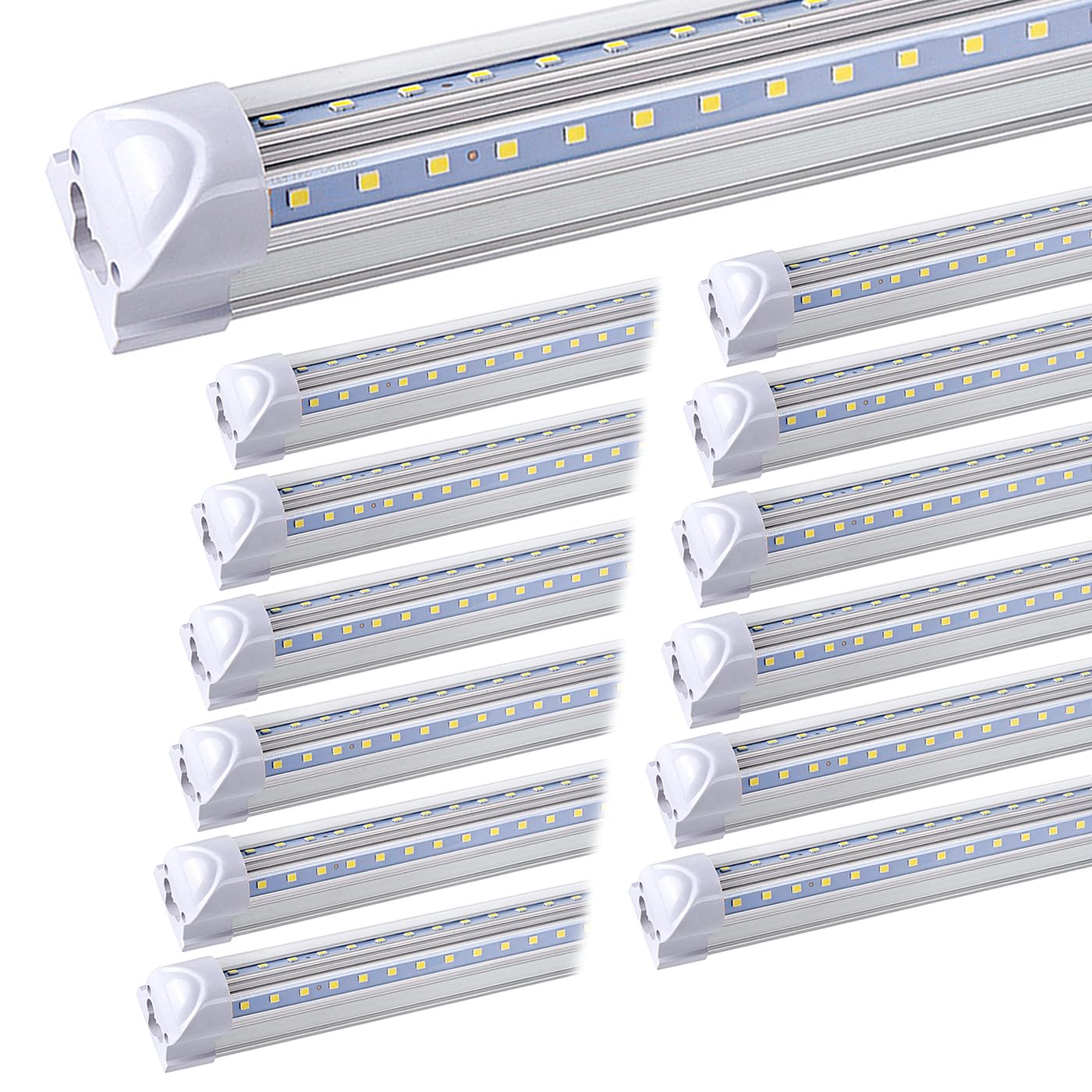 12-Pack 8ft LED Shop Light Fixture 100W 15000LM 6000K Cold White V Shape Clear Cover Hight Output Linkable