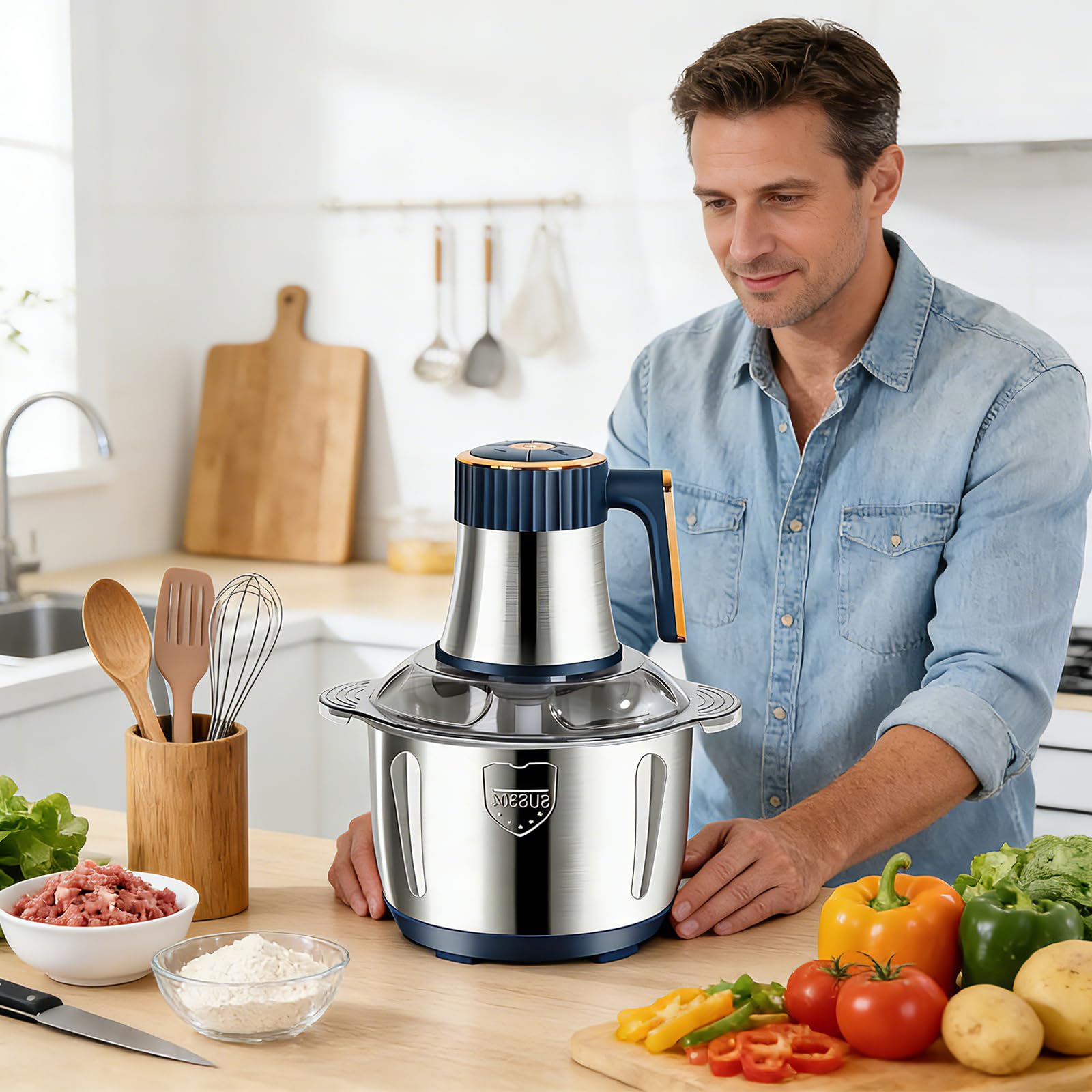 Zerkleinerer Küche Elektrisch 500W, 5L Edelstahl Zerkleinerer mit 5 Geschwindigkeiten Einstellbar für Gemüse, Multizerkleinerer Elektrisch, Obst & Fleisch