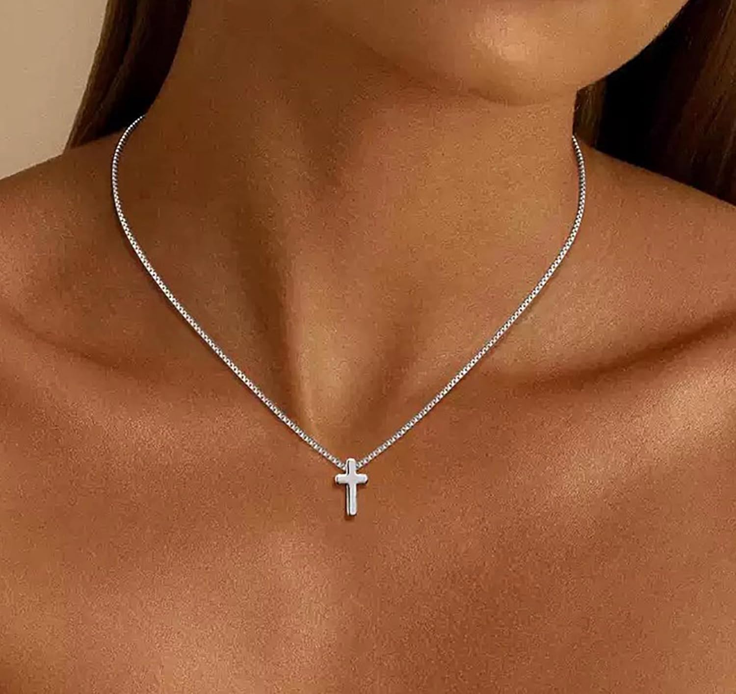 Dainty Cross Necklace for Women - 14K Gold/Silver Plated Minimalist Choker Pendant, Adjustable Chain, Hypoallergenic Jewelry - Image 2