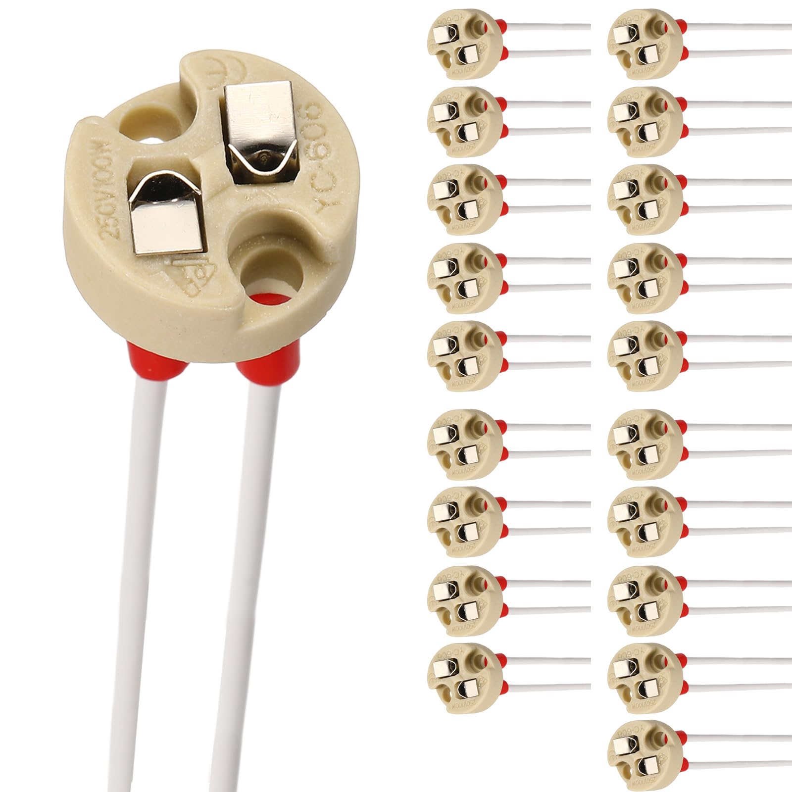 VIAPUICE G4 Bi-Pin Ceramic Lamp Socket 6" Heat Resistant 20 Pcs