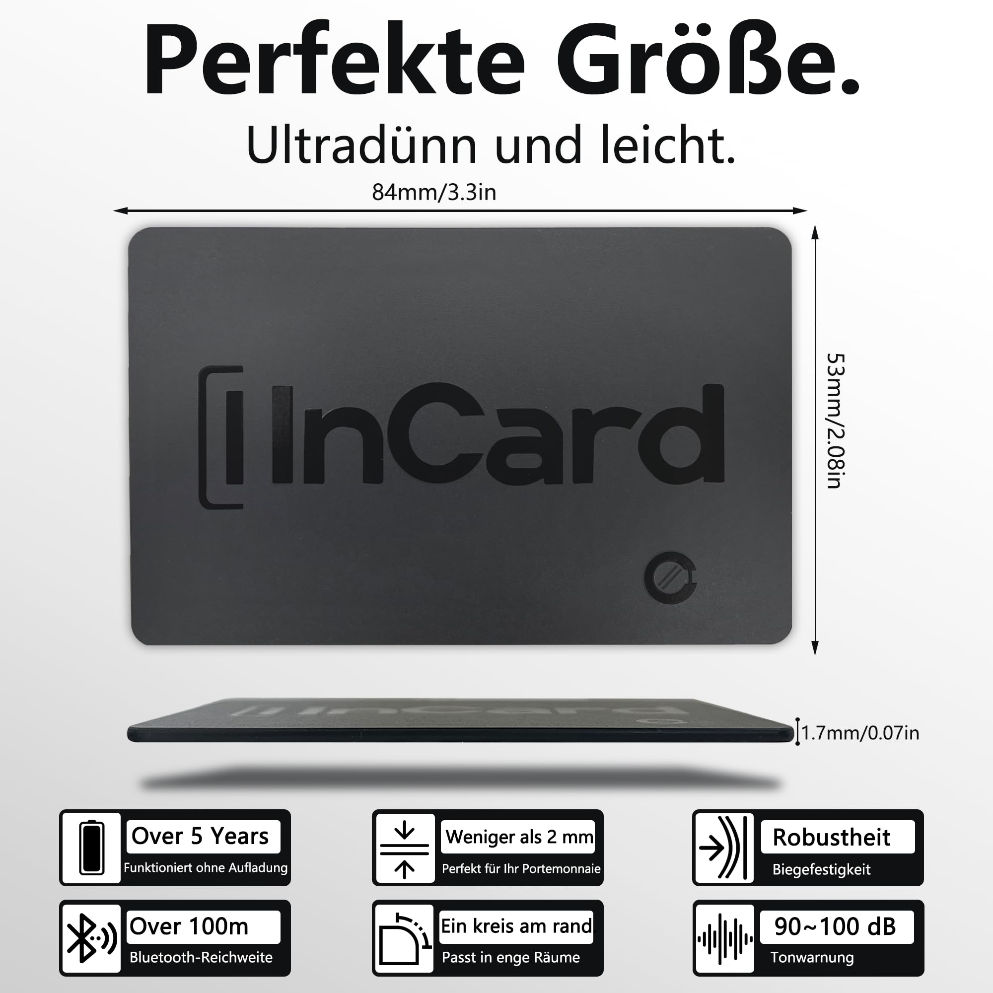 Ultradünn Wallet Tracker (für iOS und Android) IP68 wasserdichte Bluetooth-Suchkarte für Taschen und Pässe, kompatibel mit Apple Find My & Google Find My Device – 5 Jahre Akkulaufzeit