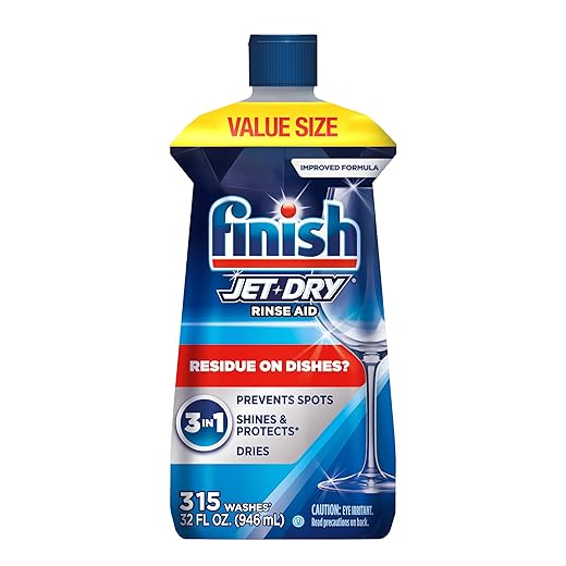 Finish Jet-Dry Dishwasher Rinse Aid, Compatible with Dishwasher Detergent, Prevents Spots & Residues, Dries, Shine & Protects, 32 oz, 300 washes