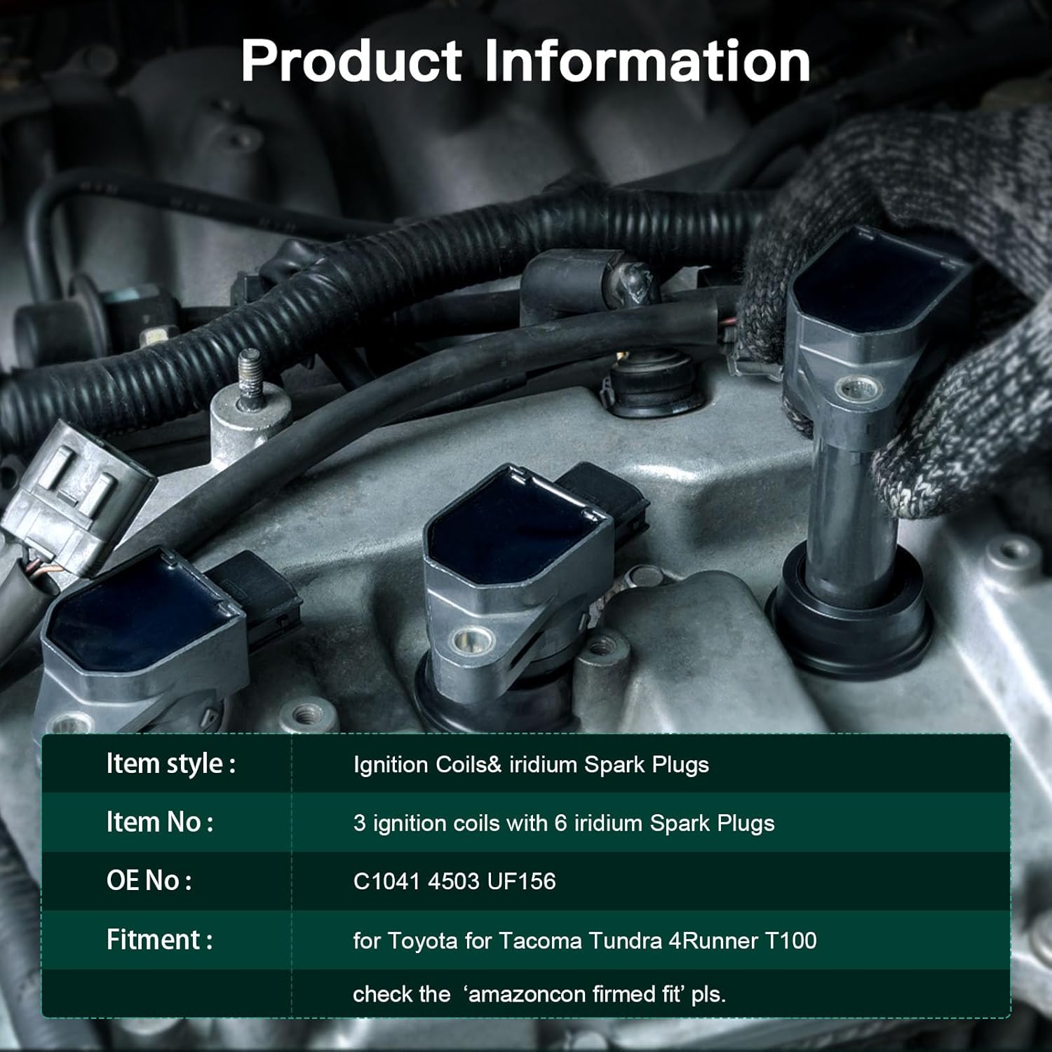SCITOO 3 ignition coils with 6 iridium Spark Plugs for Toyota T100 for Tacoma 4Runner 2003-2004 V6 3.4L C1041 4503 UF156