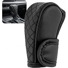 Leather Gear Shift Knob Cover, Universal Anti-Slip Car Shifter Protector, Diamond Stitch Auto Interior Accessories for Cars, Trucks, SUVs Black