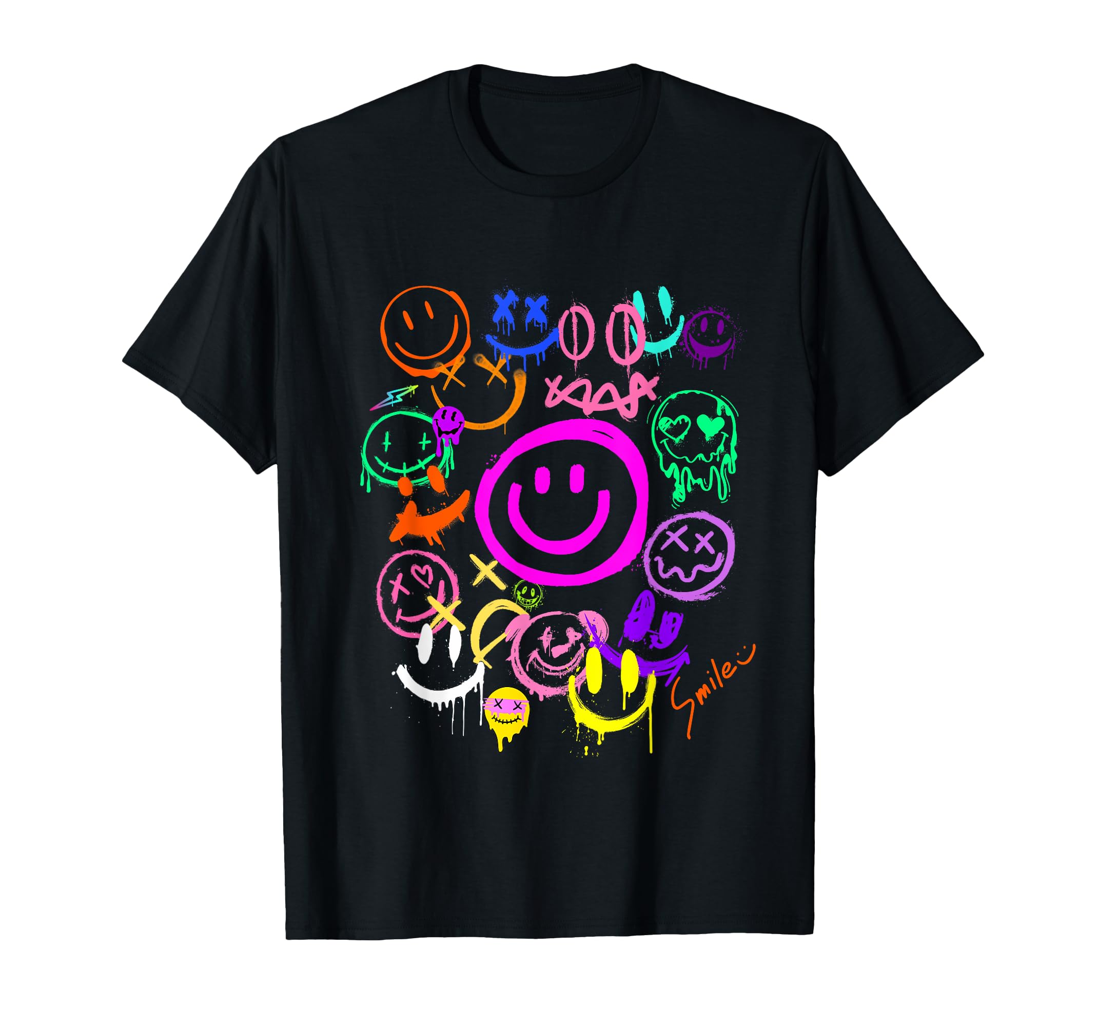 GEM Wearable ArtSmile Face Emoticons Fun Vivid Graffiti Smileys, Graphic T-ShirtOEKO-TEX STANDARD 100