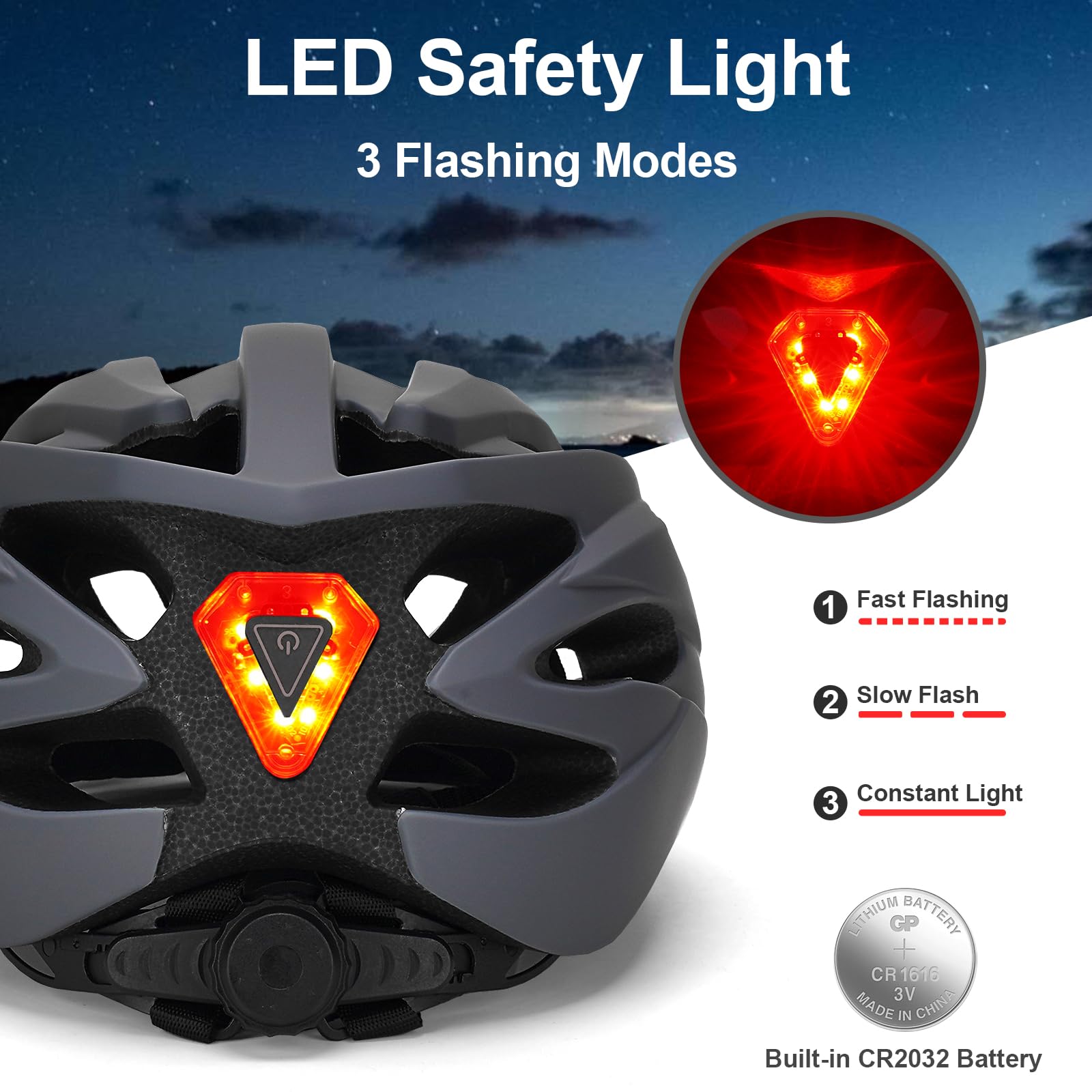 Casco de Bicicleta con Luz LED Trasera – 21 Orificios de Ventilación, Ligero y Transpirable para Montaña y Carretera, Talla Ajustable 54-62 cm