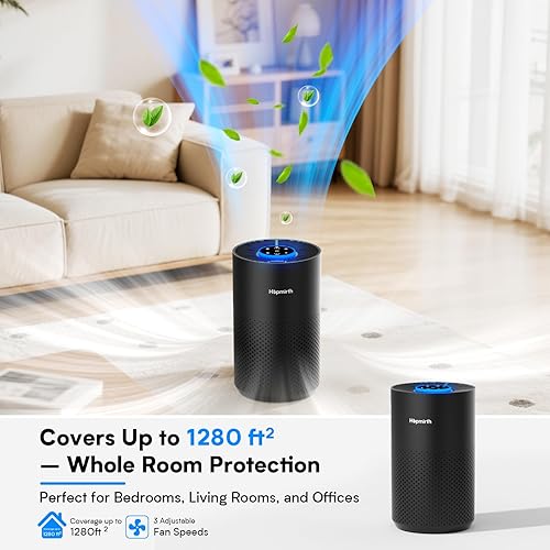 Vista 3 de Purificadores de aire mejorados para dormitorio y hogar con filtro HEPA H14, cubre hasta 1280 pies cuadrados, entrada de aire de 360°, purificador