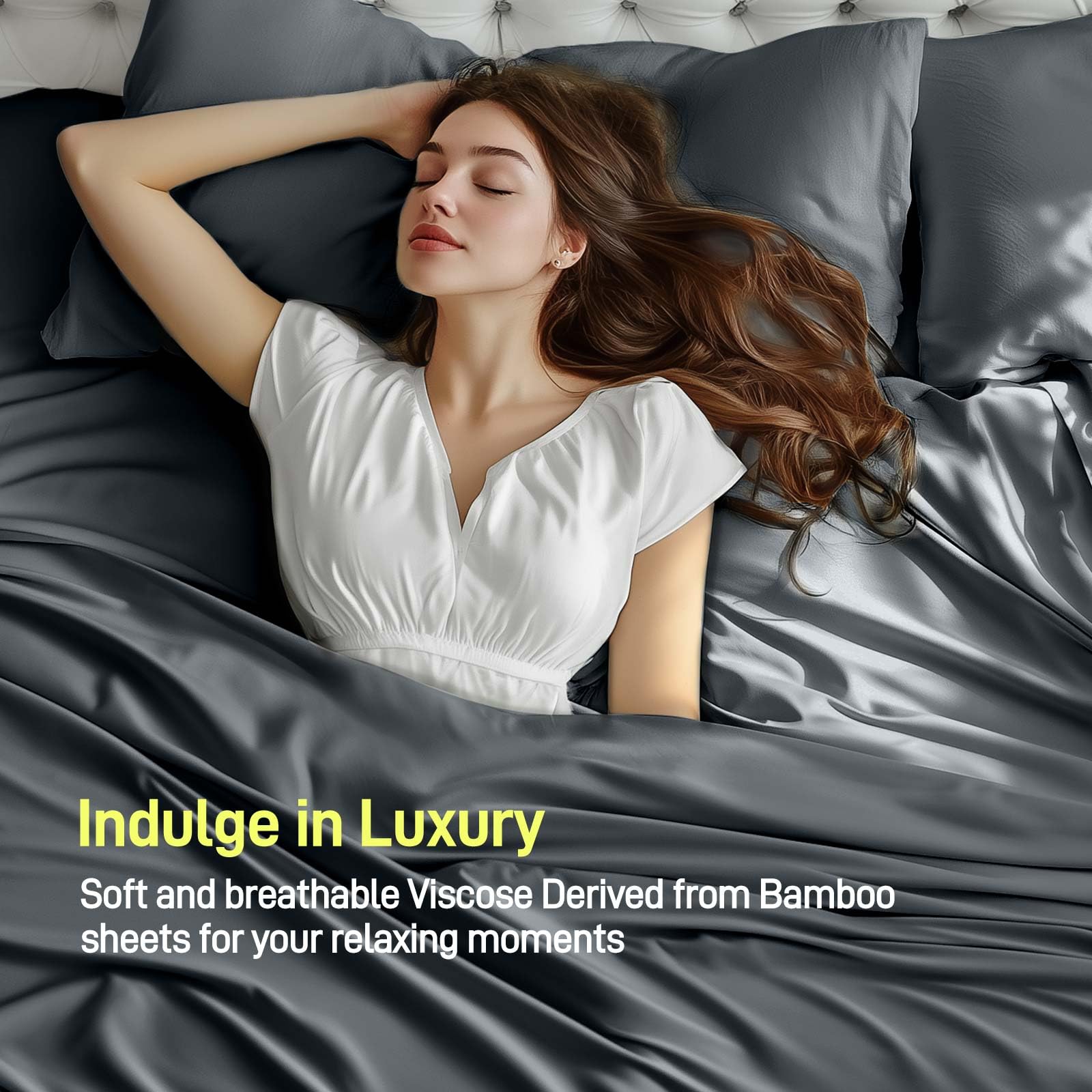 Lenzuola Rinfrescanti In Viscosa Di Bambù 4 Pezzi Queen Size, Morbide E Setose, Ipoallergeniche E Traspiranti, Con Tasca Profonda 40 Cm, Colore Grigio Argento, Lusso Per La Camera Da Letto