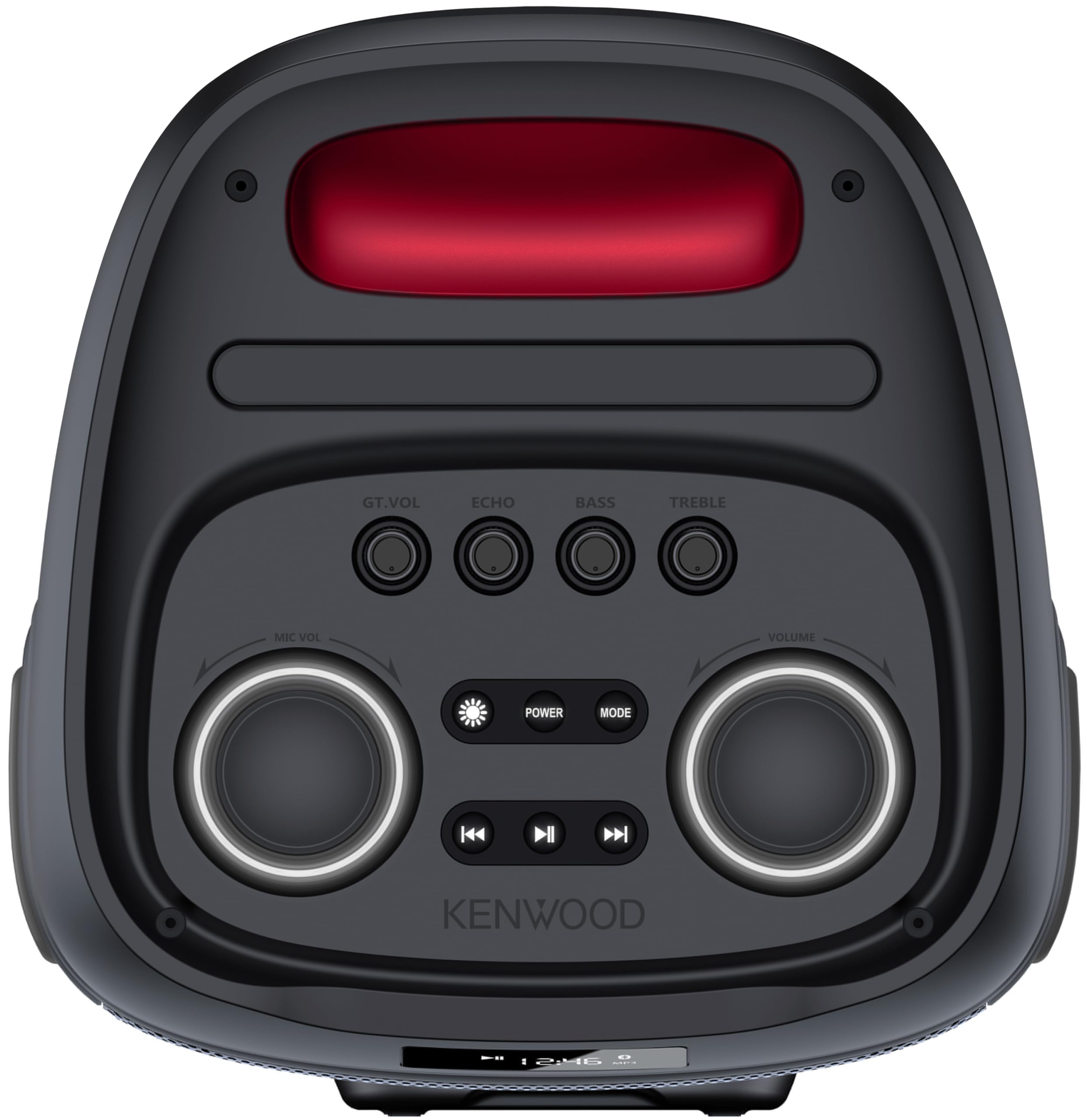 Kenwood AS-P400BT Altavoz Party 100 W RMS, Bluetooth 5.3, DSP, TWS estéreo, USB/TF/AUX, Entrada de micrófono y Guitarra, Luces LED, Controles Bajos/Agudos, batería hasta 8h – Negro