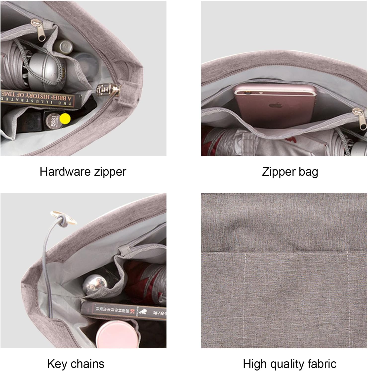 Lckaey Premium Nylon Purse Organizer for neverfull Tote Handbag insert for longchamp and goyard tote Organizers 3097Grey-XS