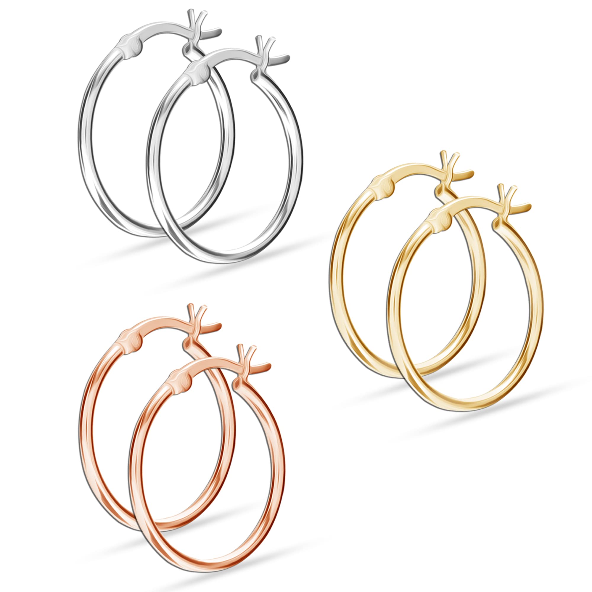 LeCalla Pendiente del aro Italiano clásico Plata esterlina 3 MM Tubo para Mujeres