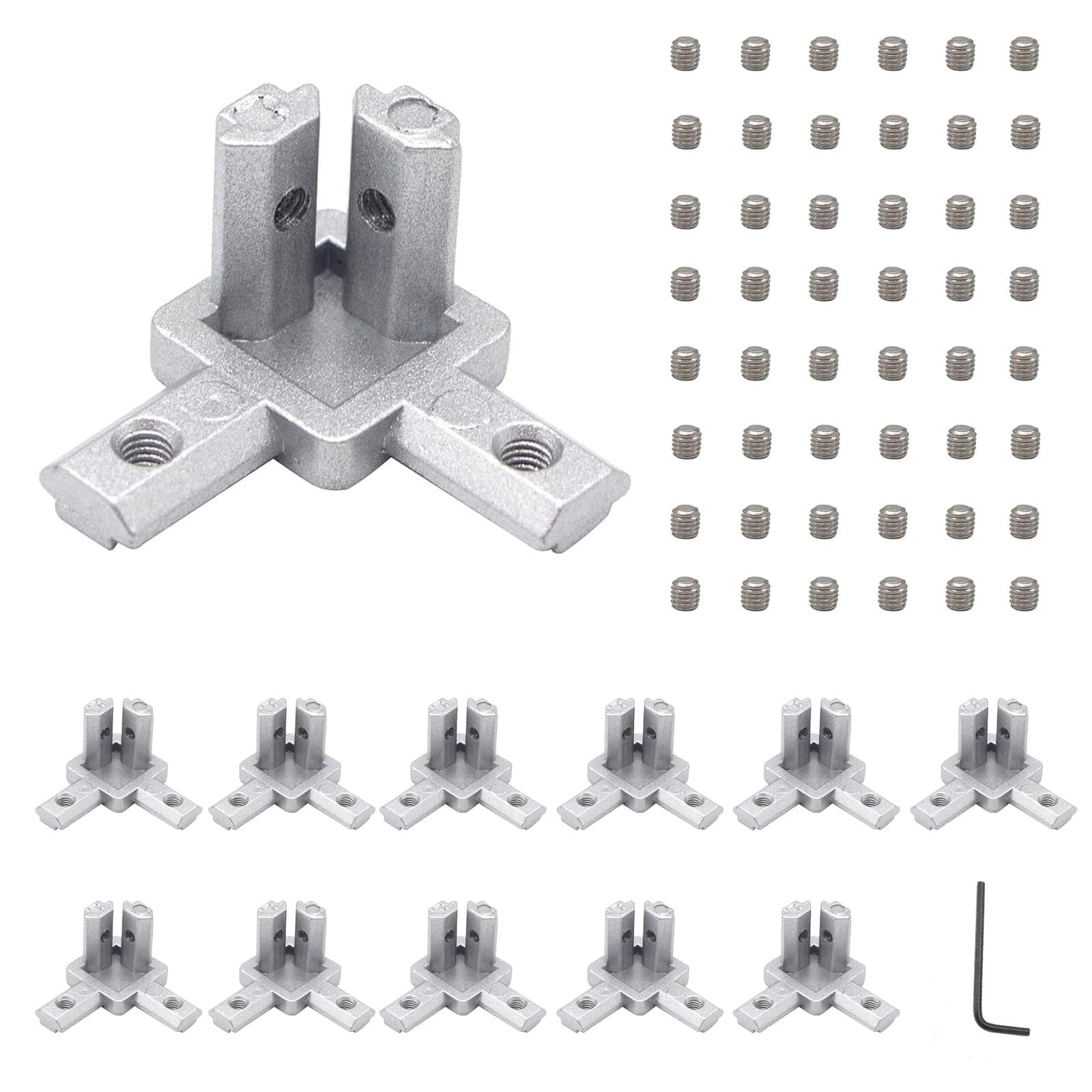 12pcs 2020 3-Way Angel Bracket Corner Connector 2020 A num Extrusion Hardware T-Slot Accessories V-Slotted with Screws for 2020 A num Profile 3D Printer Frame Parts Silver
