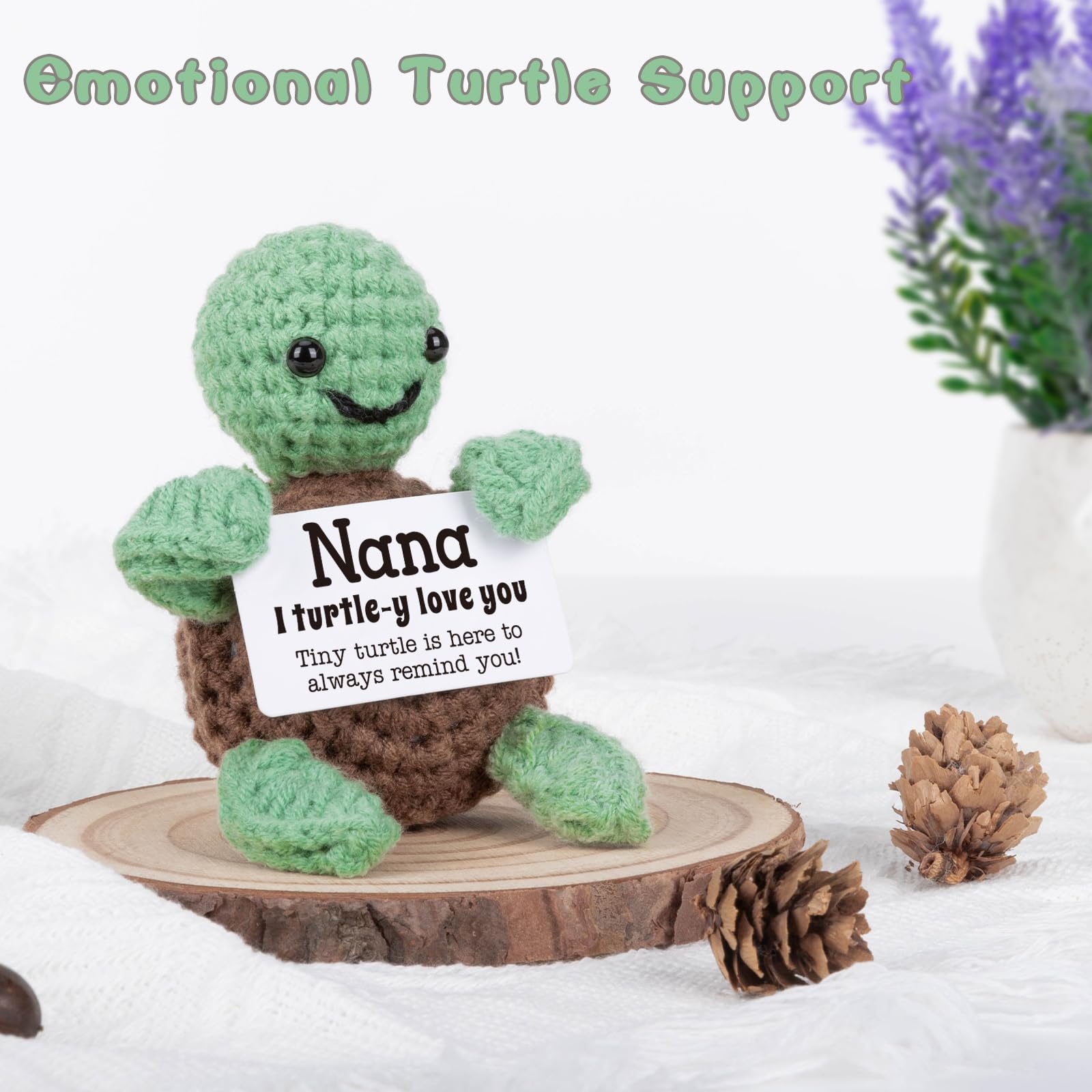 4THFARMES Mini Funny Turtle Nana Gifts from Grandkids, Birthday Gifts for Nana from Granddaughter Grandson, I Love You Small Cute Stuff Things, Handmade Emotional Positive Crochet Turtle