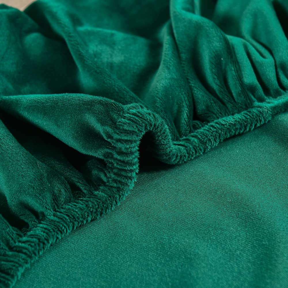 Highdi Velours Housse de Fauteuil à Oreilles Extensible 2-Pièces Couverture de Fauteuil avec Housse de Coussin en T, Couleur Unie Mode Strandmon Housse de Fauteuil Antidérapante (Vert foncé)