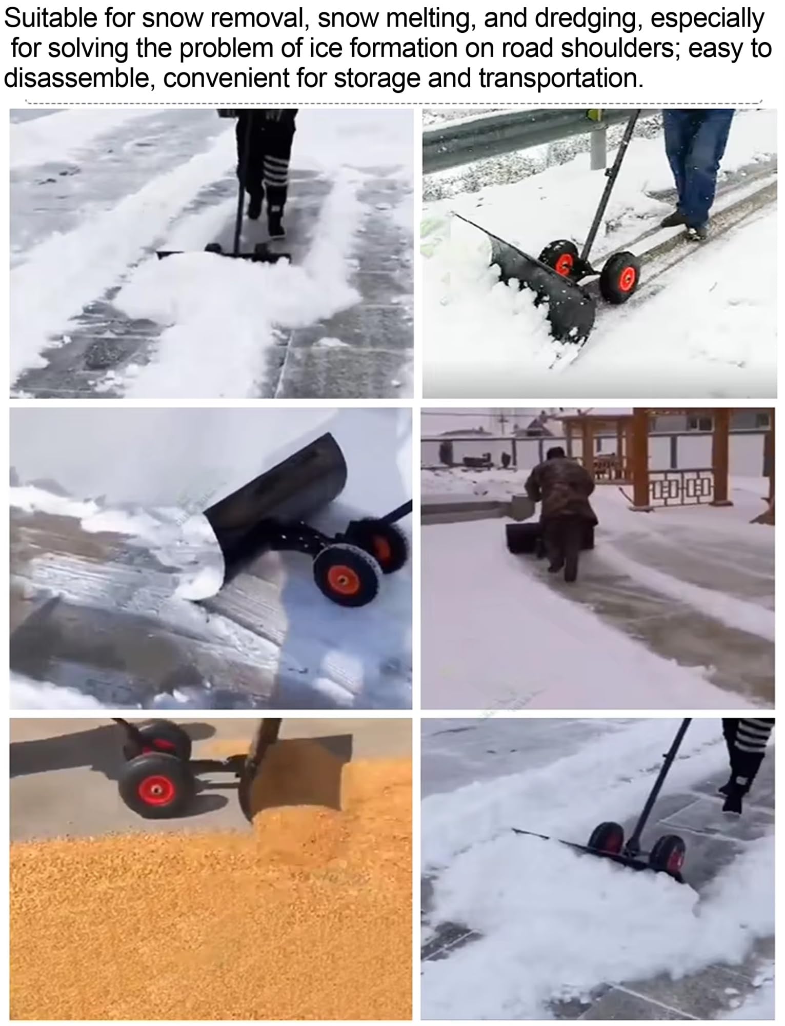 Pala de nieve con ruedas, empujador de nieve de acero, mango ajustable de 5 niveles, hoja galvanizada de 29 pulgadas con 5 ángulos para calzadas, aceras
