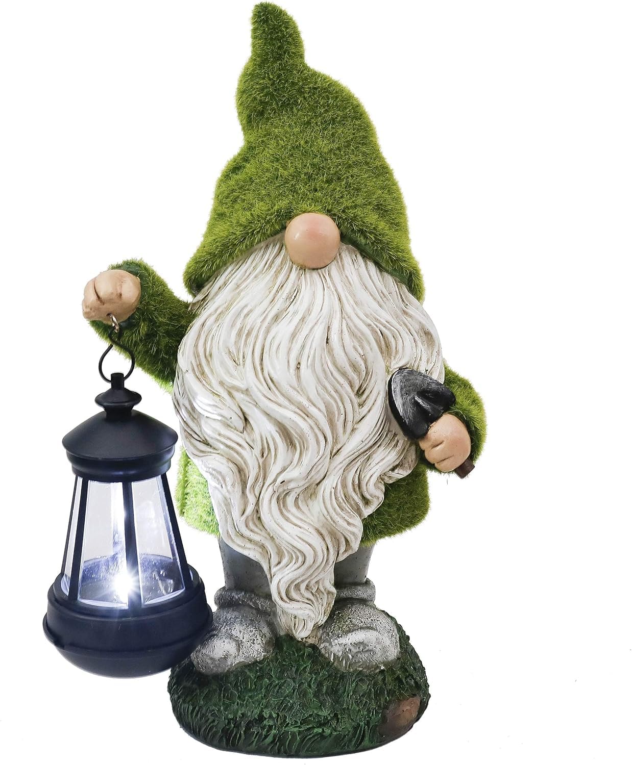 TERESA'S COLLECTIONS Christmas Outdoor Statue for Home, Resin Gnome Decorations with Solar Outdoor Lights for Garden Decor,Green Garden Sculptures & Statues for Front Patio Lawn, Gifts for Mom,8"