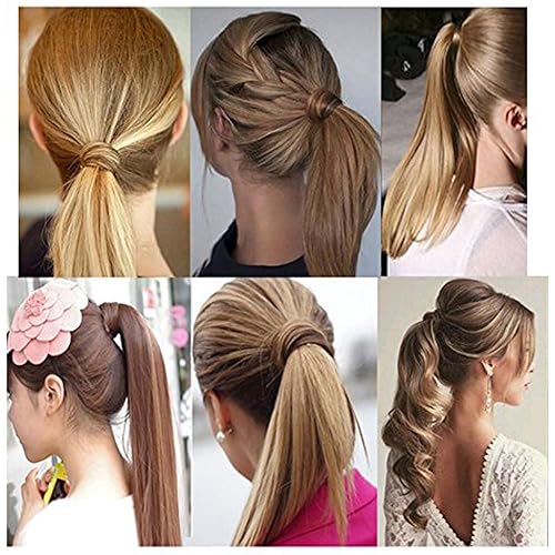 Miniatura 7 de Lelinta Extensión de cola de caballo rizada ondulada de 18 pulgadas para mujer, extensión de cabello sintético, mezcla marrón oscuro, castaño rojizo