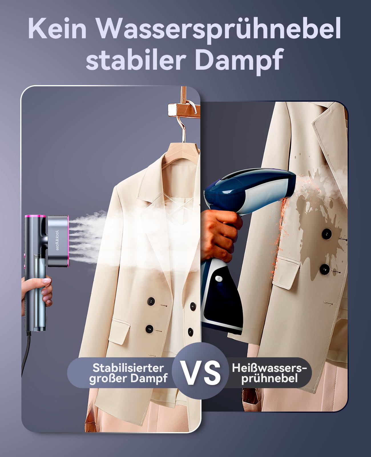 Jack＆Rose Dampfglätter 110-240V 1000W Tragbarer Reisedampfglätter 15s Schnellaufheizung 2-in-1 Steamer