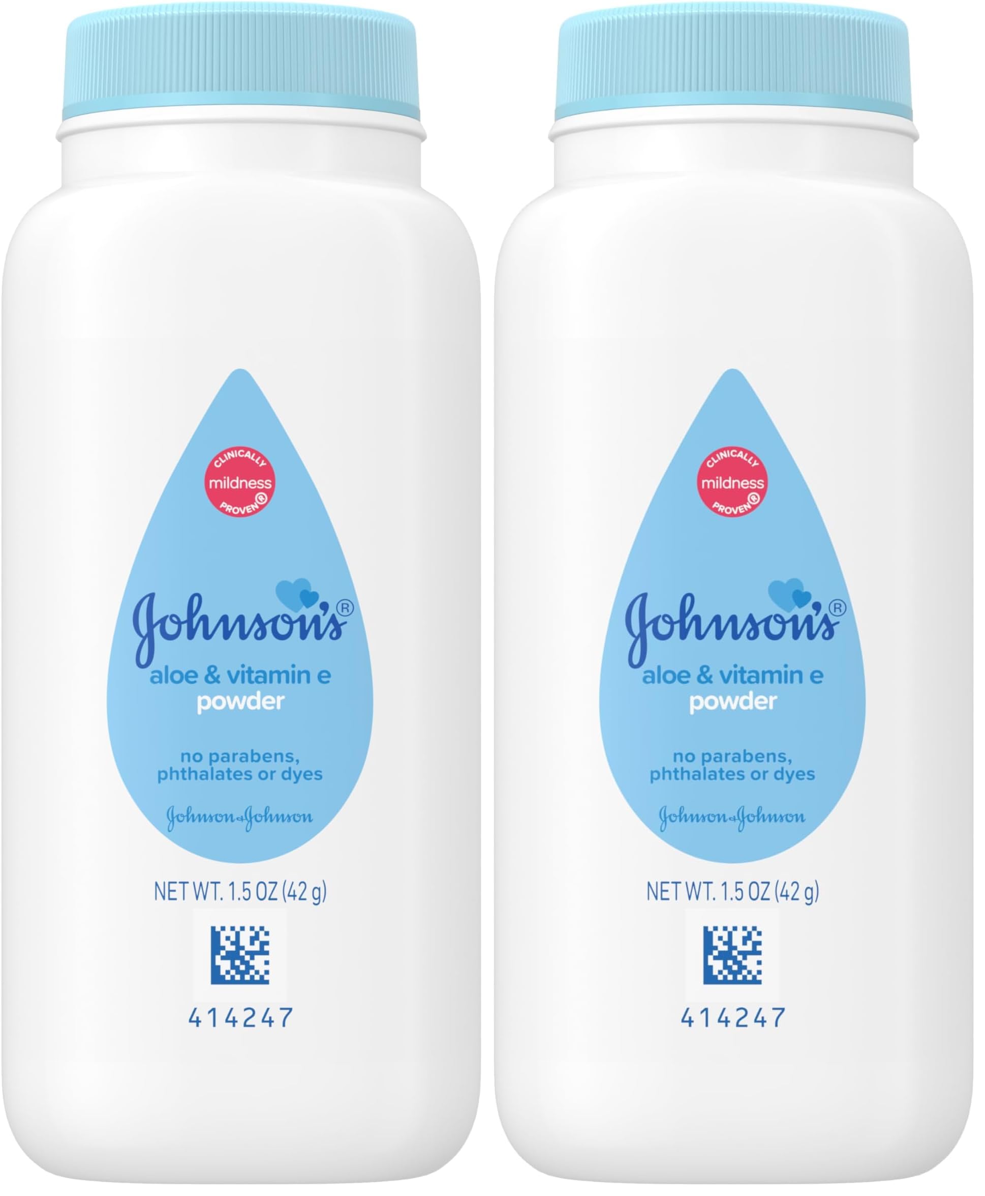 Johnson's Baby Cornstarch Baby Powder, 1.5 oz | Naturally Derived | With Aloe & Vitamin E | For Delicate Skin | Hypoallergenic
