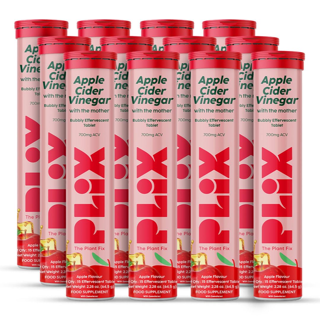 Apple Cider Vinegar Effervescent for Weight Loss & Digestion | Pack of 12 (Apple) | Travel Friendly (180 Tablets)