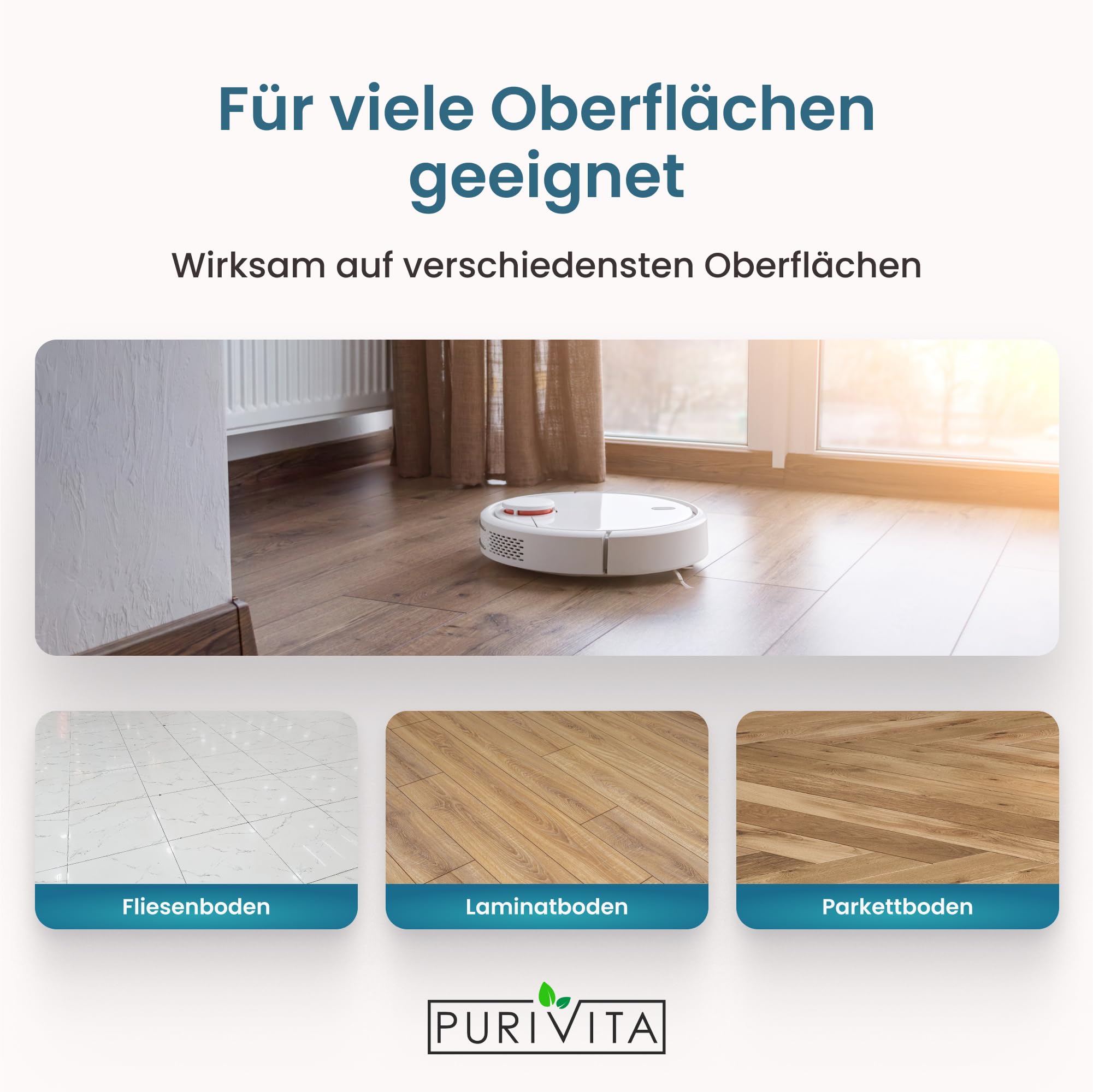 PURIVITA® Wischroboter Bodenreiniger Reinigungsmittel Konzentrat, 5L | Streifenfrei, schnell trocknend und ergiebig, auch für Nasssauger, Saugwischer und Waschsauger