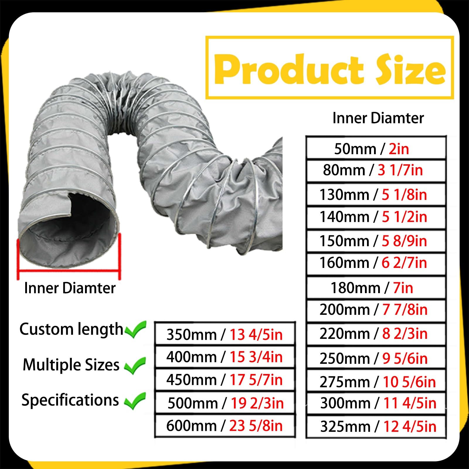 tubo ventilacion Manguera Flexible Para Conducto De Ventilación De Aire Acondicionado Central, Longitud 2,5-10 M, Tubo De Manguera De Escape De Secadora Plegable Largo(L 5m/16.4ft,350mm/13.8in)