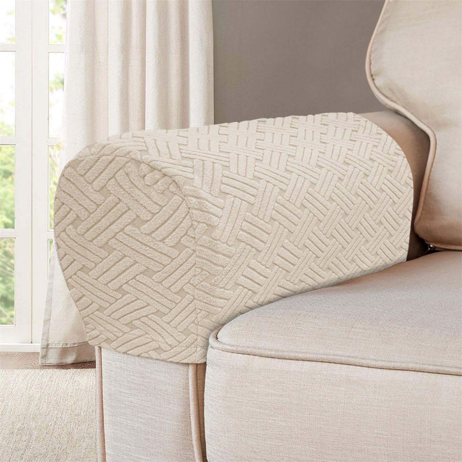 FANSU Lot 2 Housses D’Accoudoirs De Canapé Extensibles Jacquard Gris Clair – Protection Antidérapante Et Élégante