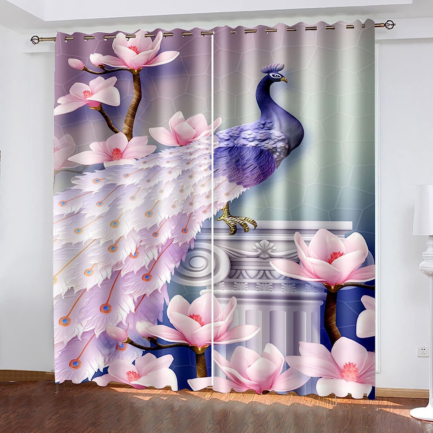 3D Printing Blackout Curtains Art Creative Peacock Bedroom Privacy Protection Blackout Curtains Energy 100% Polyester Thermal Insulated Curtain/Uv P
