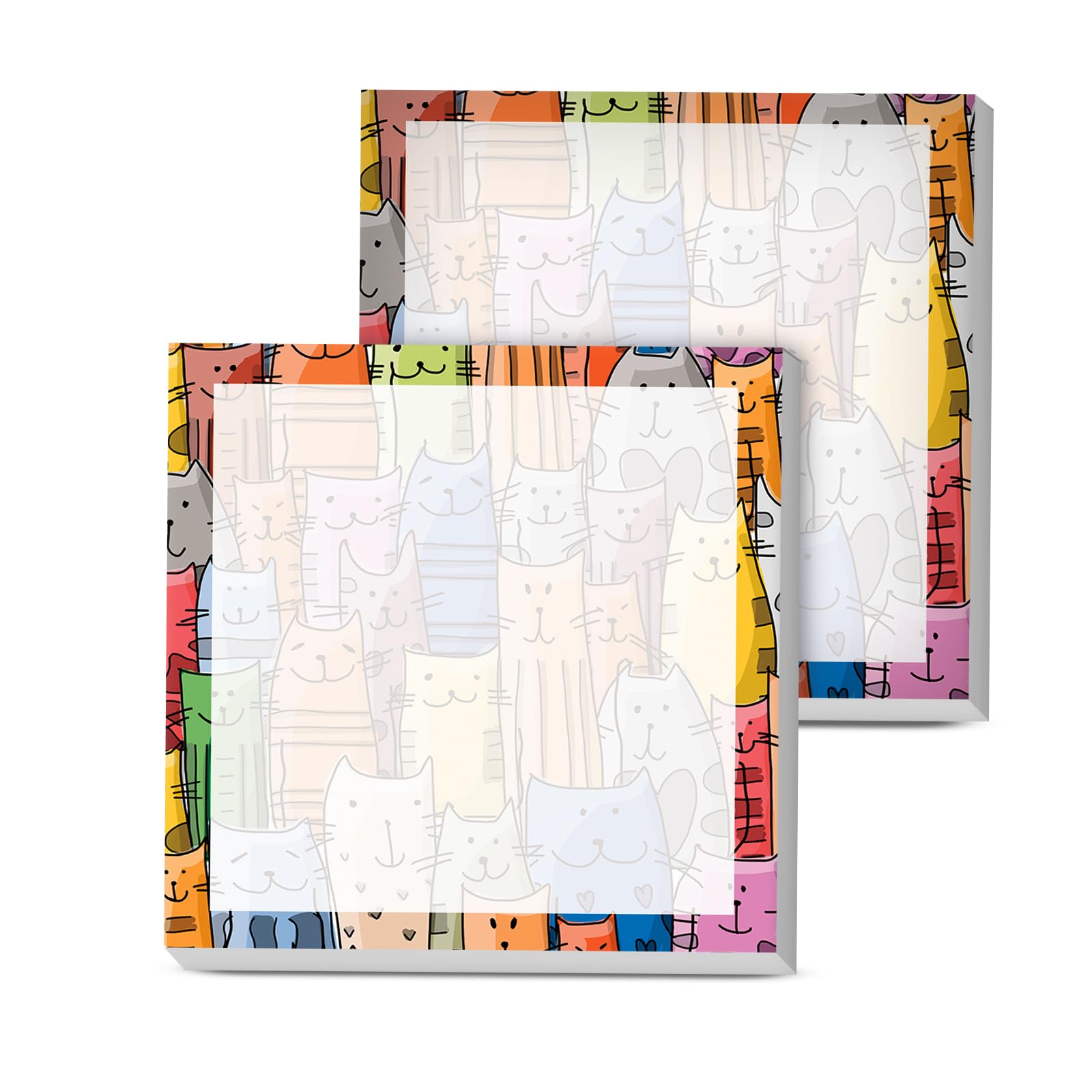 AOPEFNX Sticky Notes, 2 Pads, 3x3 inches, Cute Colorful Fun Self-Stick Note Pads, Easy Post, Strong Adhesive Notepad Cartoon Cats