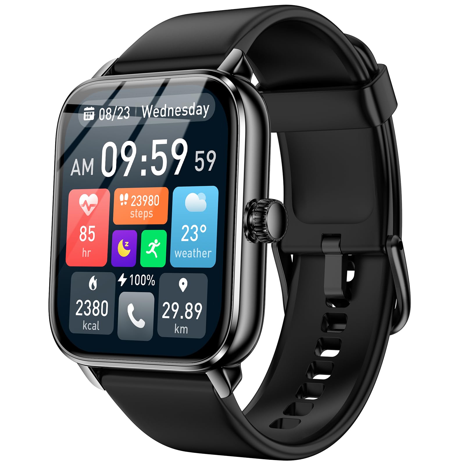 Smart Watches for Men Women with Alexa Built-in, Bluetooth Call, 1.85" HD Touchscreen, 120+ Sport Modes, IP68 Waterproof, 7-Day Battery, 24/7 Heart Rate & Sleep Monitor for Android iPhone (Black)