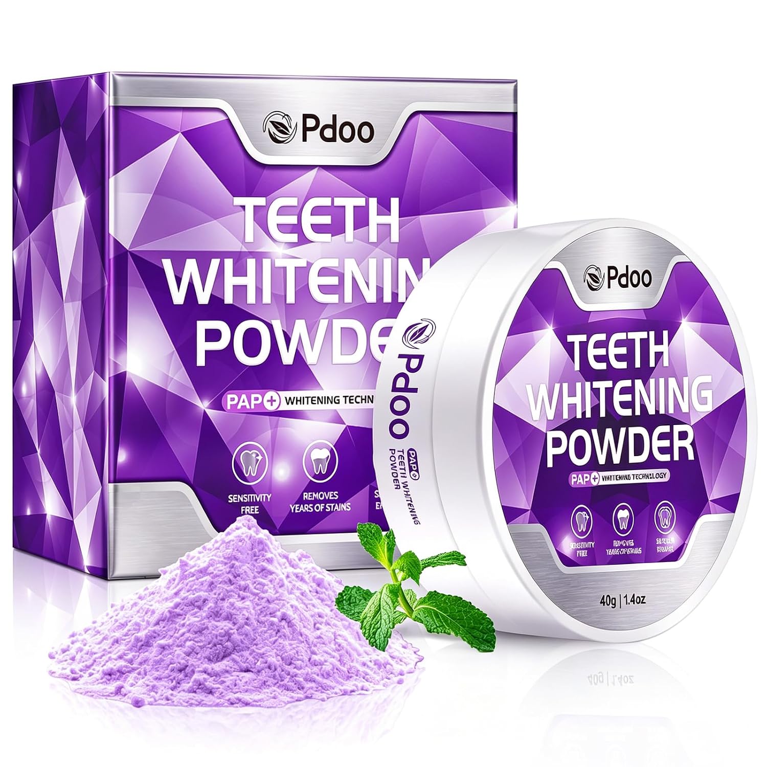 Purple Teeth Whitening Powder 40g，中和黄调，去咖啡茶渍，敏感牙适用