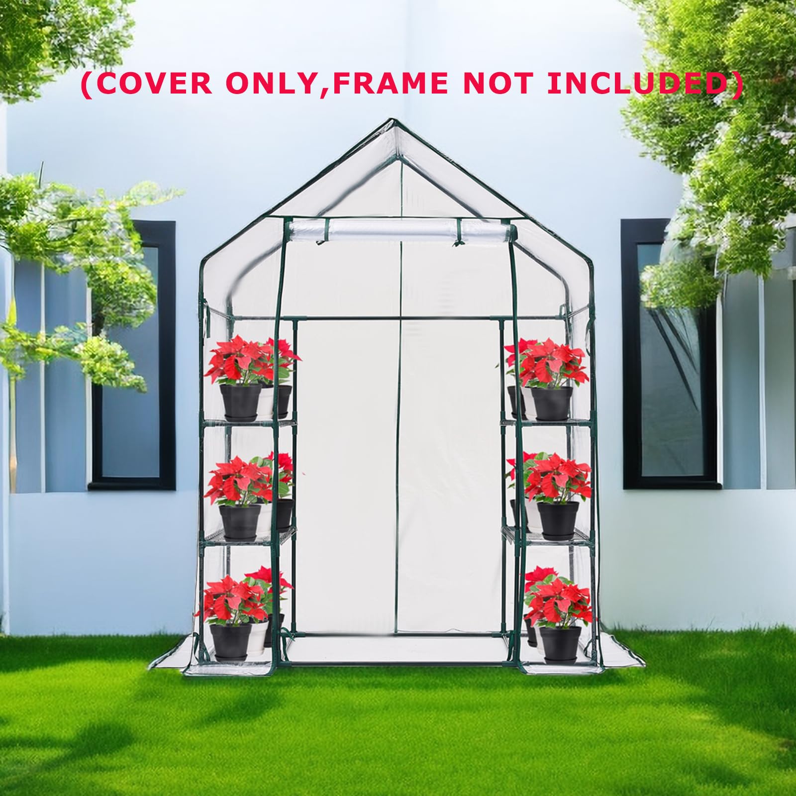 Purlyu Cubierta de repuesto para invernadero con puerta enrollable con cremallera, 56 x 56 x 76 pulgadas, cubierta de invernadero de PVC para plantas al aire libre, jardinería, plantas, protección