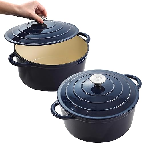 Vivicreate 2 hornos holandeses de hierro fundido esmaltado de 5.3 cuartos de galón, color degradado rojo, olla de hierro fundido (5.3 cuartos de