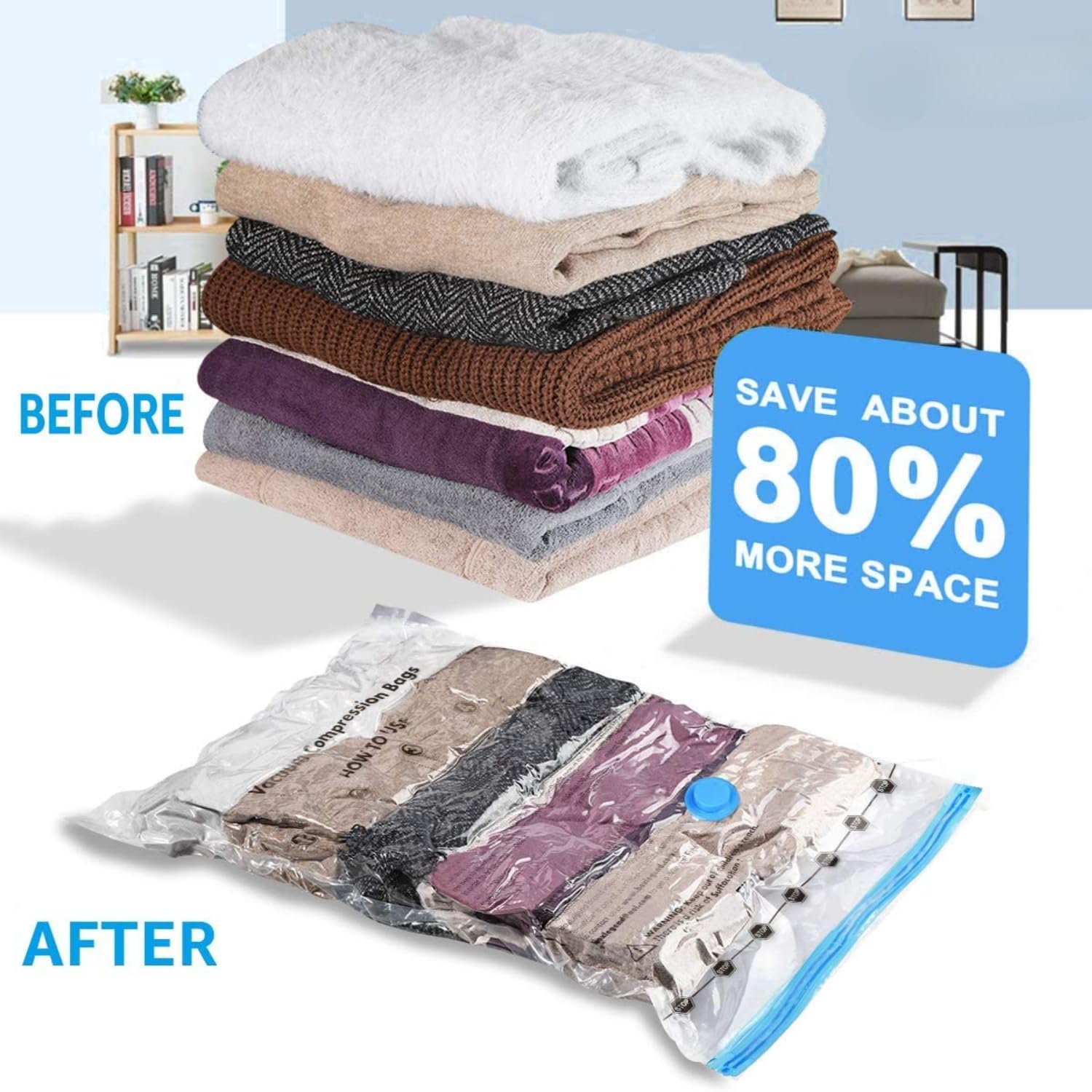 5 Pack Smart Saver Vacuum Bags for Travel, Space Saver Bags (1 Large/2 Medium/2 Small) Compression Storage Bags for Clothes, Comforters, Blankets Storage Vacuum Sealer Bags for Clothes Storage, 2