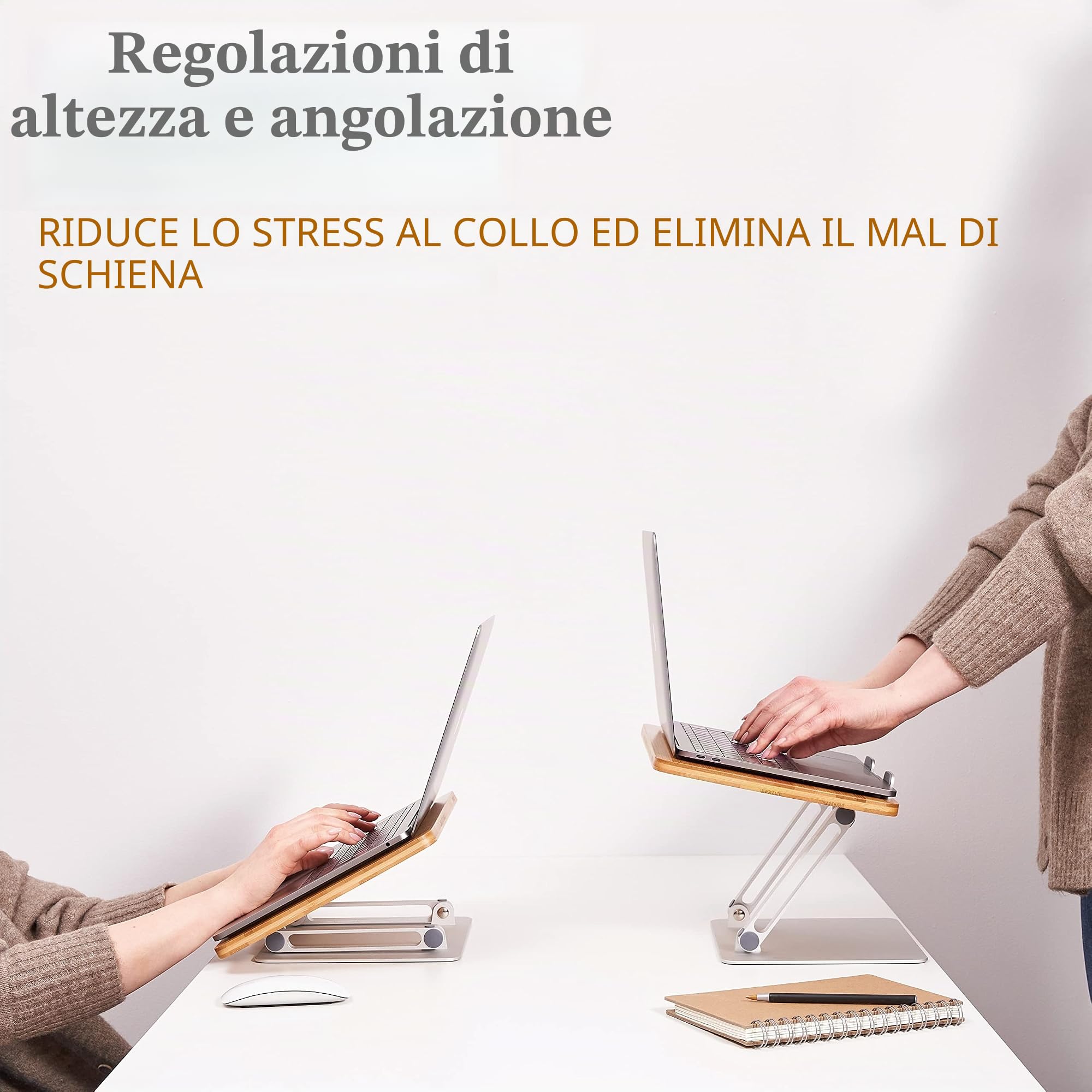 HENNEZ Supporto per computer portatile in legno, regolabile in altezza, supporto per notebook/MacBook