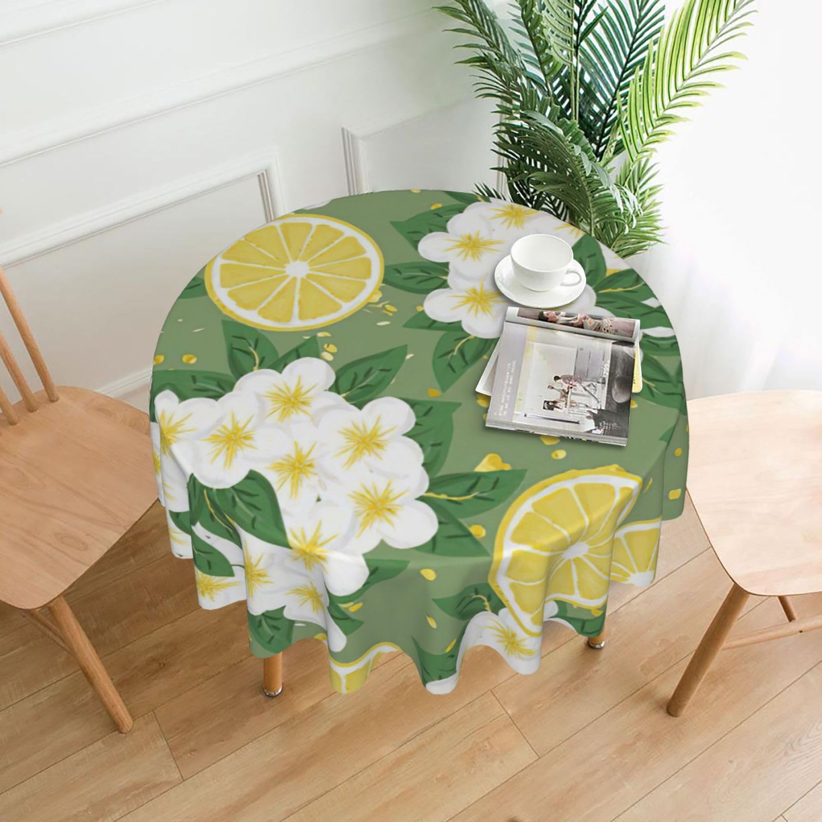 VCzsdff Fresh Lemon Print Stain Resistant Round Tablecloth 60in Family Friendly Polyester Cloth for Kids Meals