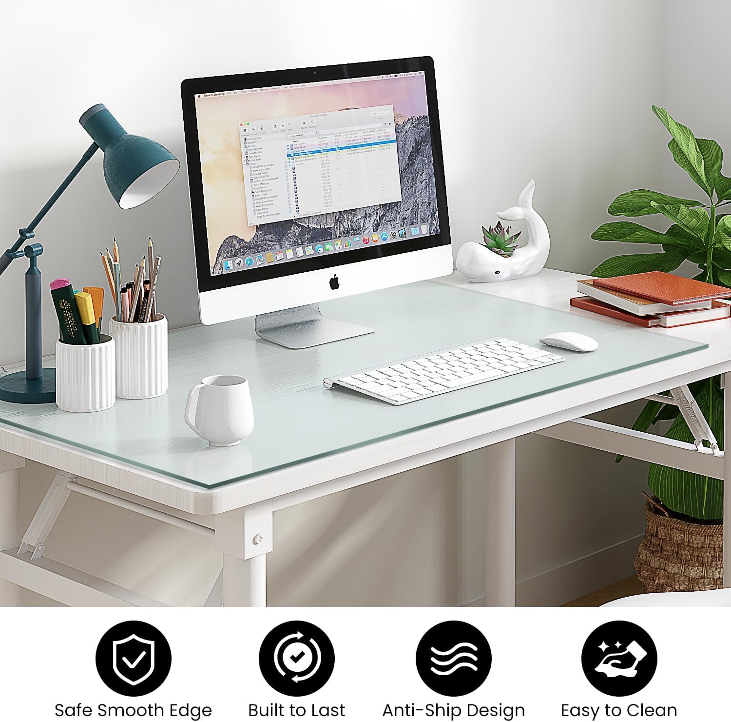 VASUHOME 32" x 20" Clear Tempered Glass Desk Mat - Multi-Functional Desk Pad for Keyboard and Monitor Protection, Dry Erase Surface, Ideal Table Top Protector for Home & Office