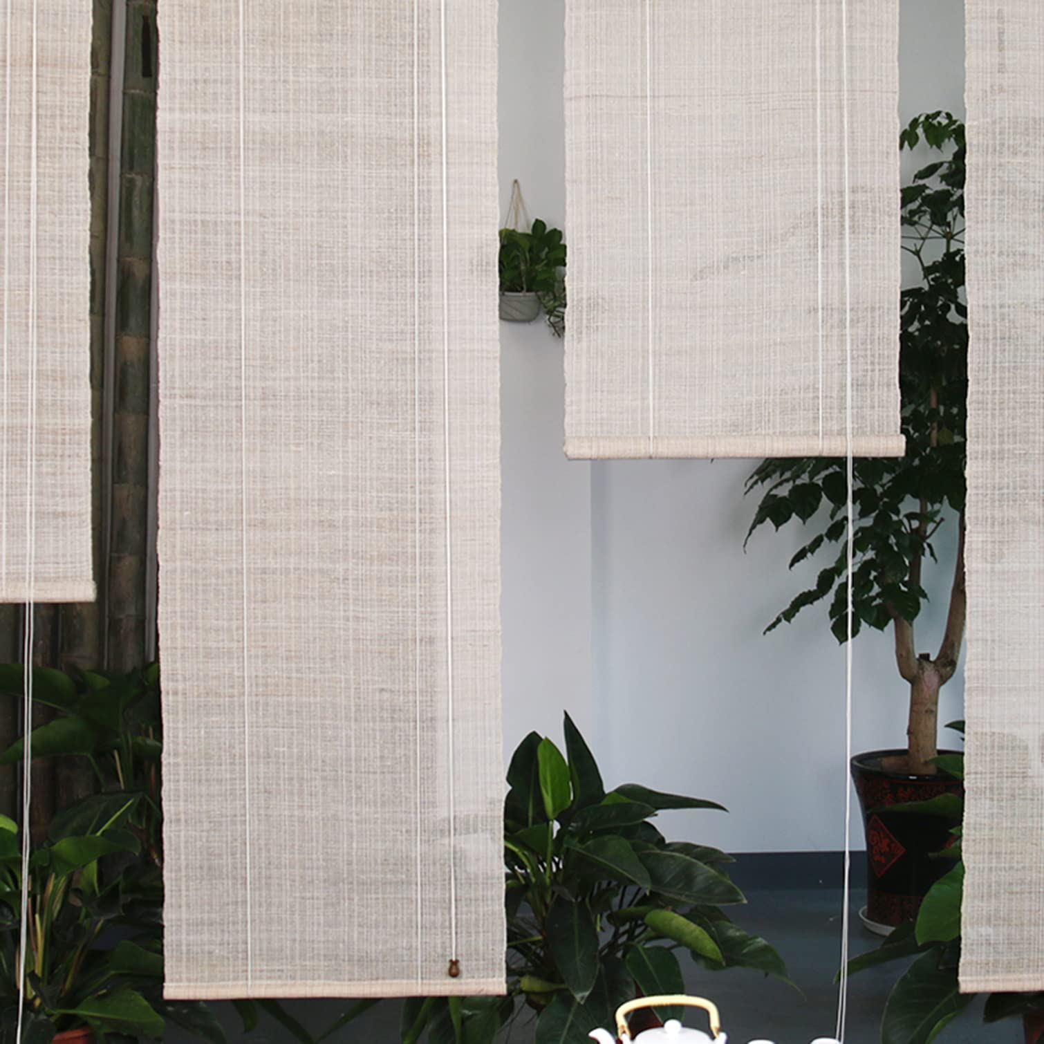 Retro-Sonnenschutz-Ramie-Rollos, handgewebter natürlicher Ramie-Vorhang, Tür- und Fenstervorhänge aus Bambus, beige Wohnzimmer-Schlafzimmer-Esszimmer-Trennwand, individueller Fensterladen (B