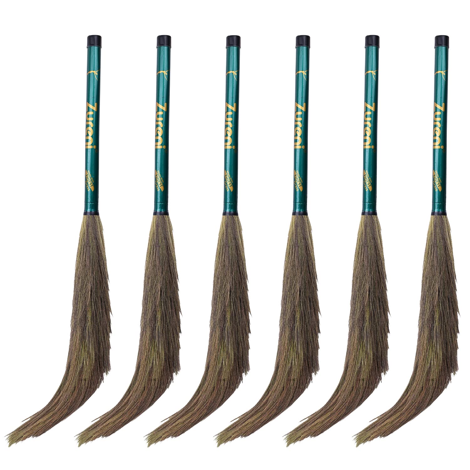 Zureni ZU-FIT-BR06 Floor Broom Stick Indian Brush Jhadu with Long Handle No Dust Made of Natural Grass for Home Kitchen Garage Pantry School Office Use (Pack of 6)-image-48