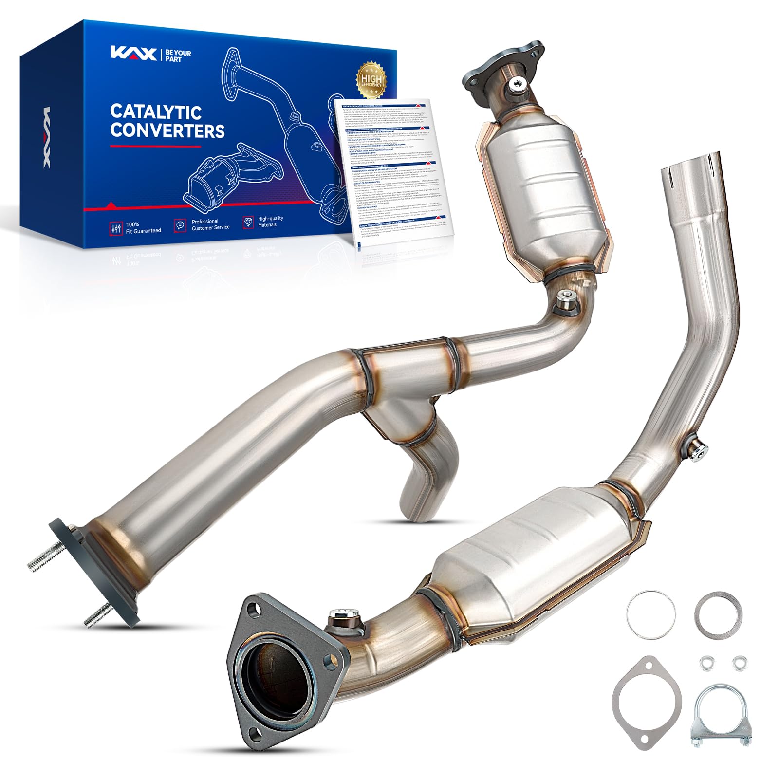 KAX 2pcs Catalytic Converter Fit for 2007-2008 Silverado/Sierra/Suburban 1500, Tahoe/Avalanche/Yukon/Yukon XL 1500 4.3/4.8/5.3/6.0L, 50469 Stainless