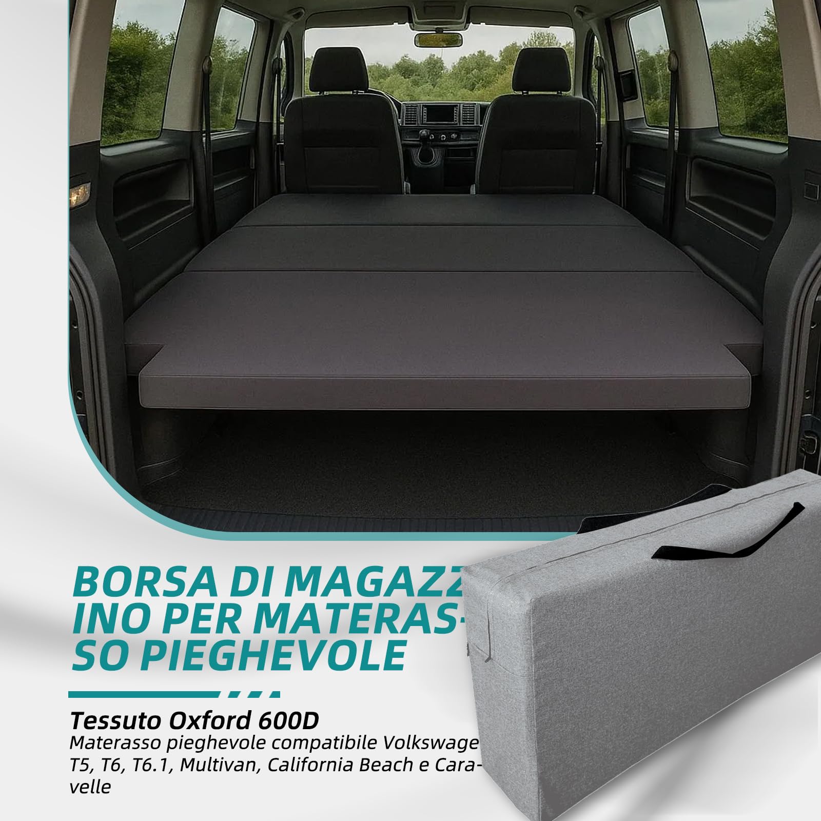 Borsa Porta Materasso Piegabile, Adatta per VW T5 T6 T6.1 Multivan California Beach Caravelle, Borsa da Trasporto per Materasso da Campeggio, Grigio, 149 x 63 x 25 cm