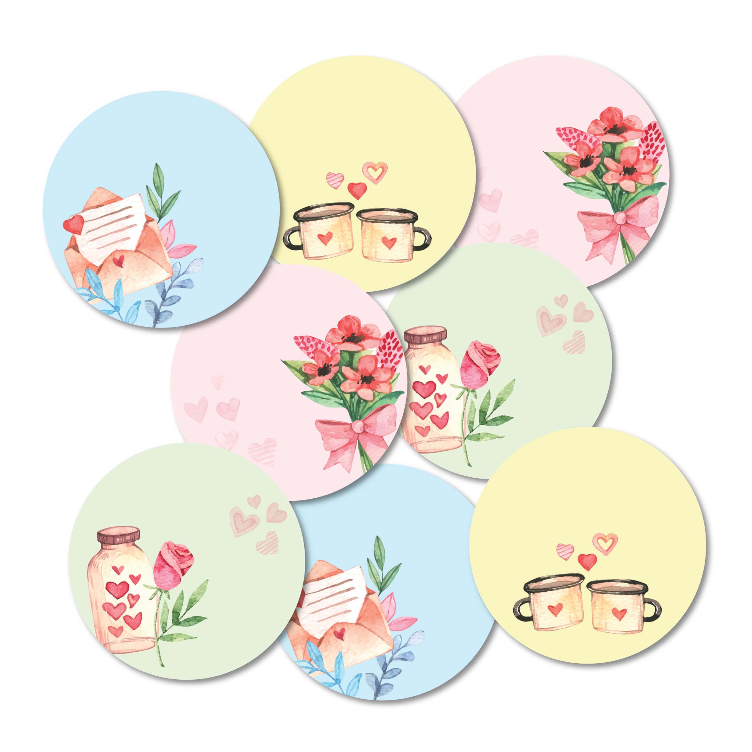 Classic Love Theme Note Stickers, 40 Count, 2 Inches, Round, 4 Unique Designs