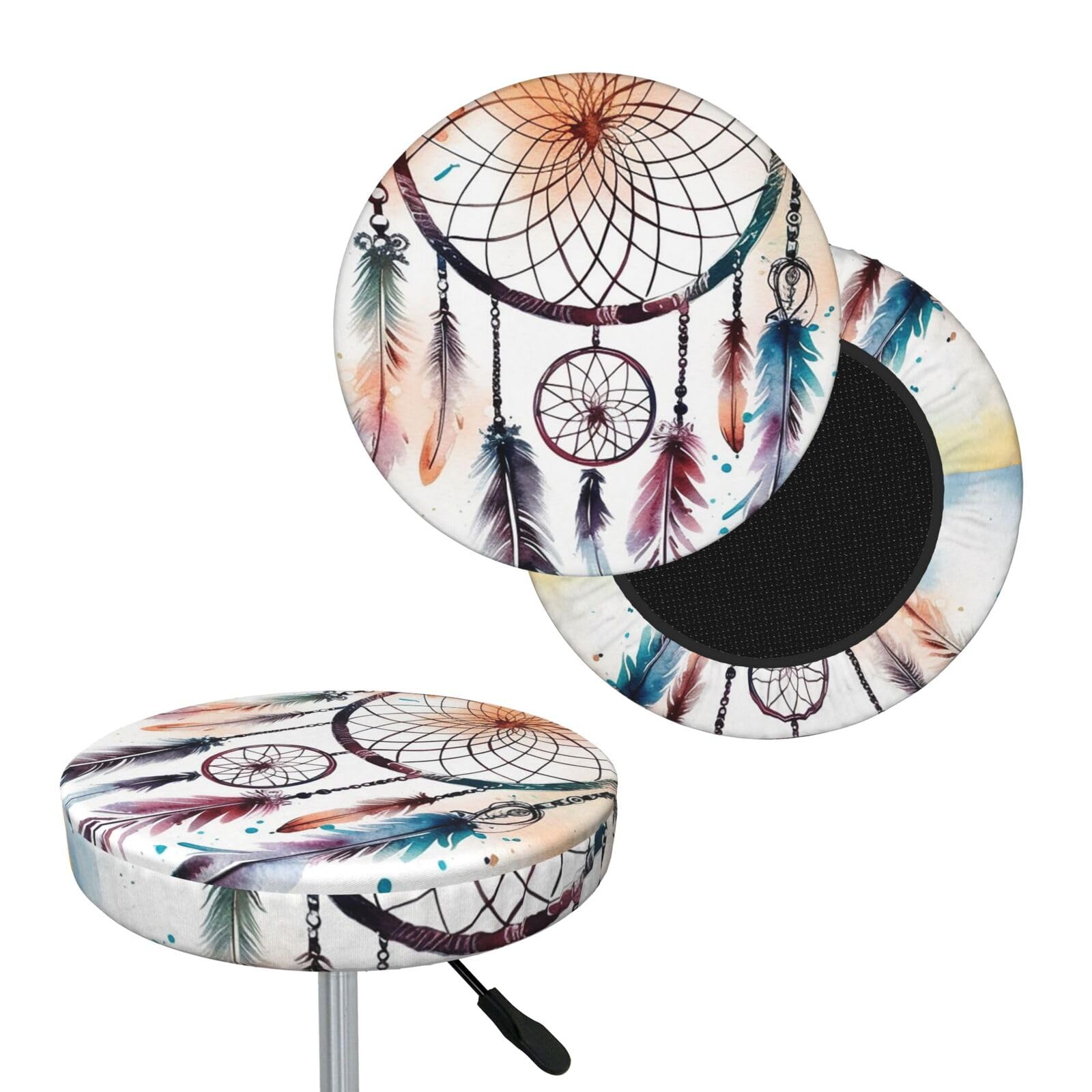 NONHAI Watercolor Dream Catcher Bar Stool Cover Round Elastic Stool Cushion Covers Dustproof Bar Chair Cover Washable Stool Cushion Slipcover Stretch Stool Seat Covers for 12-14 Inch Chair